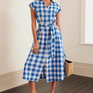 Boden Blue and White Gingham Midi Dress